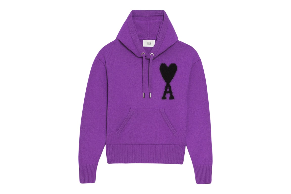 Pre-owned Ami Alexandre Mattiussi Ami Paris Ami De Coeur Merino Wool Knit Hoode Purple/black