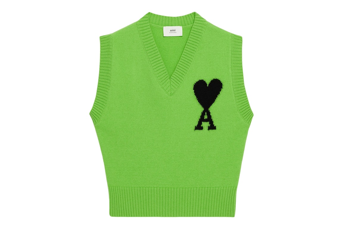 Pre-owned Ami Alexandre Mattiussi Ami Paris Ami De Coeur Merino Wool Sleeveless Sweater Green/black