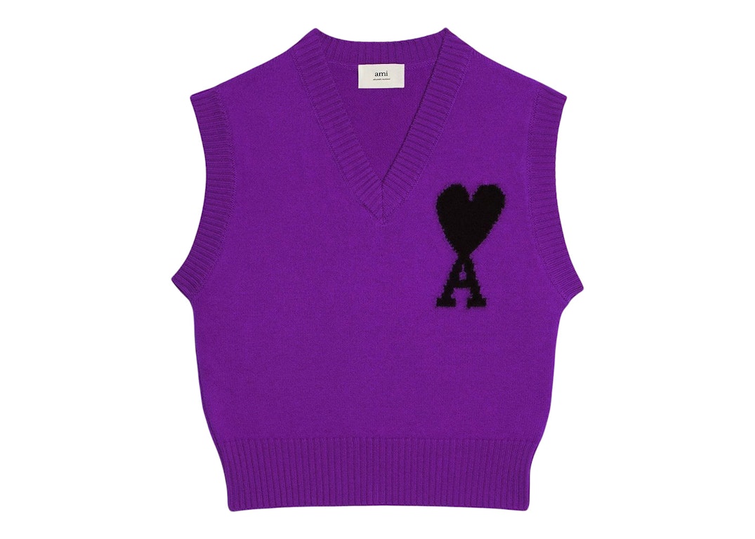 Pre-owned Ami Alexandre Mattiussi Ami Paris Ami De Coeur Merino Wool Sleeveless Sweater Purple/black