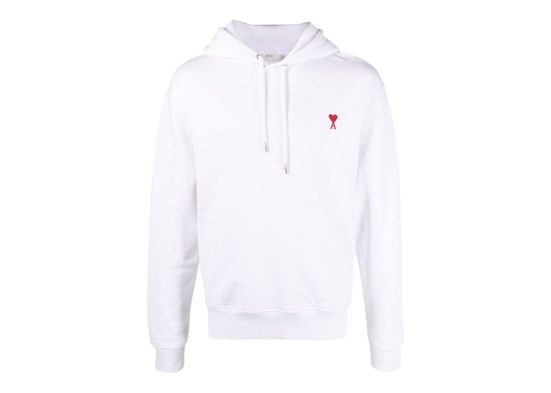 Pre-owned Ami Alexandre Mattiussi Ami De Coeur Organic Cotton Hoodie In White/red In Multi