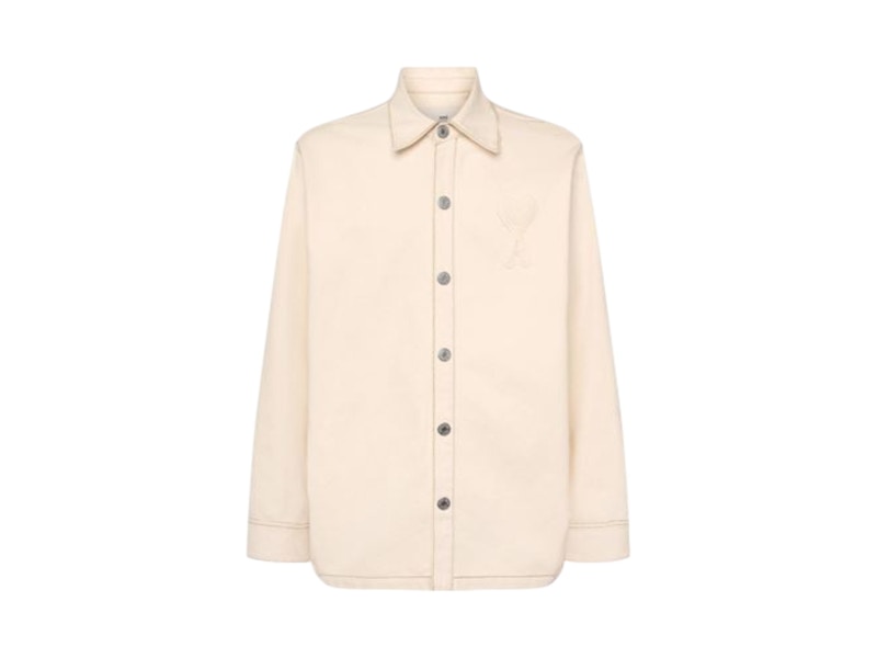 ★★AMI PARIS★★ Big Heart Logo Overshirt White Cream HJK27 WHITE CREAM Hoodie Ami Signature | AMI PARIS