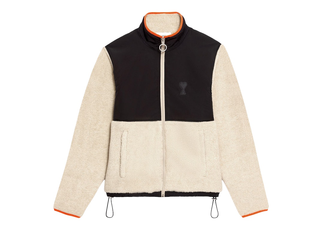 Pre-owned Ami Alexandre Mattiussi Ami Paris Ami De Coeur Sherpa Zipped Jacket Beige/off White