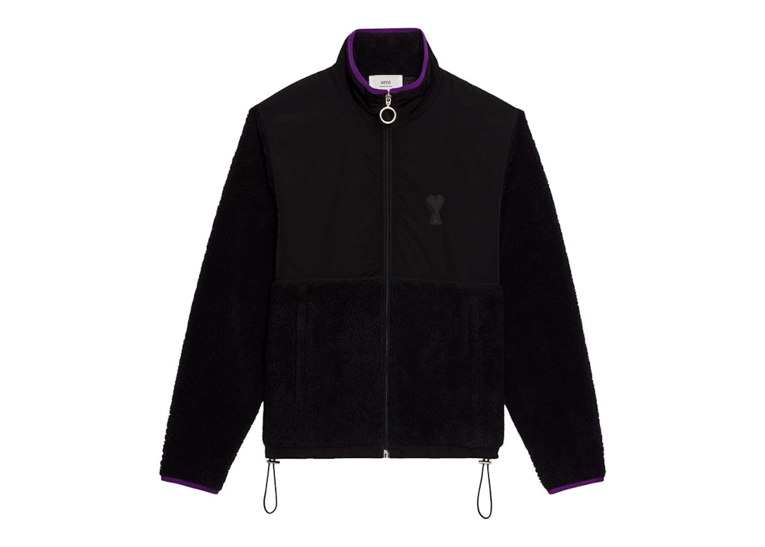 Pre-owned Ami Alexandre Mattiussi Ami Paris Ami De Coeur Sherpa Zipped Jacket Black