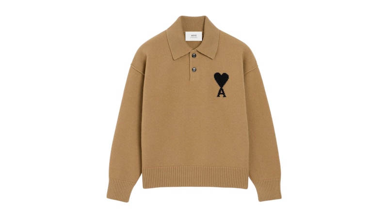 Ami Paris Brown Wool Ami De Coeur Polo Camel/Black - FW25 - US