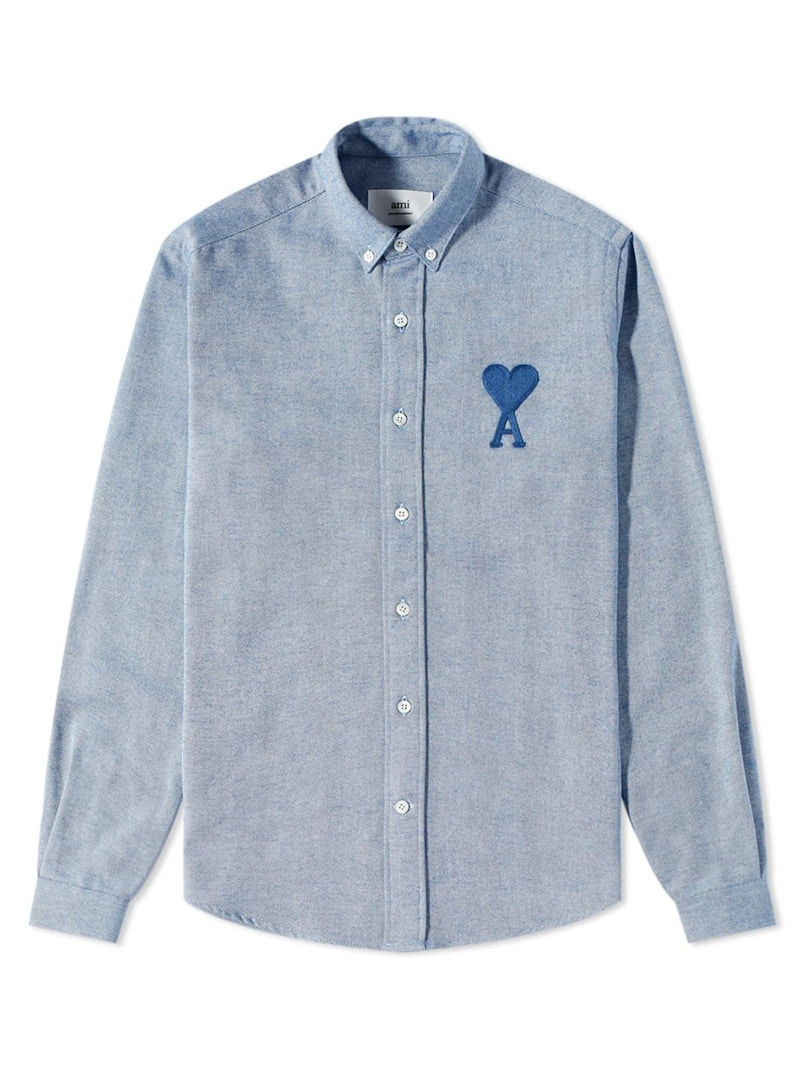 Ami Paris Button Down Ami De Coeur Collar Shirt Blue/Blue Men's - US