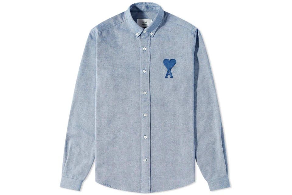 Ami Paris Button Down Ami De Coeur Collar Shirt Blue/Blue