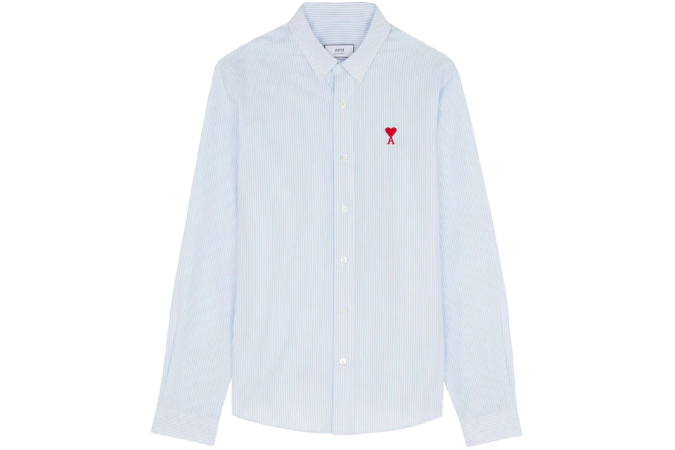 Ami Paris Button Down Ami De Coeur Collar Shirt White/Blue/Red