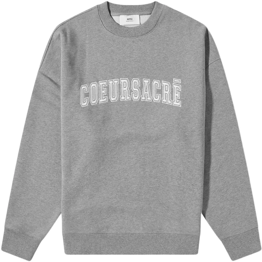 Ami Paris Coeur Sacre Crewneck Sweater Heather Grey/White Men's - SS23 - US