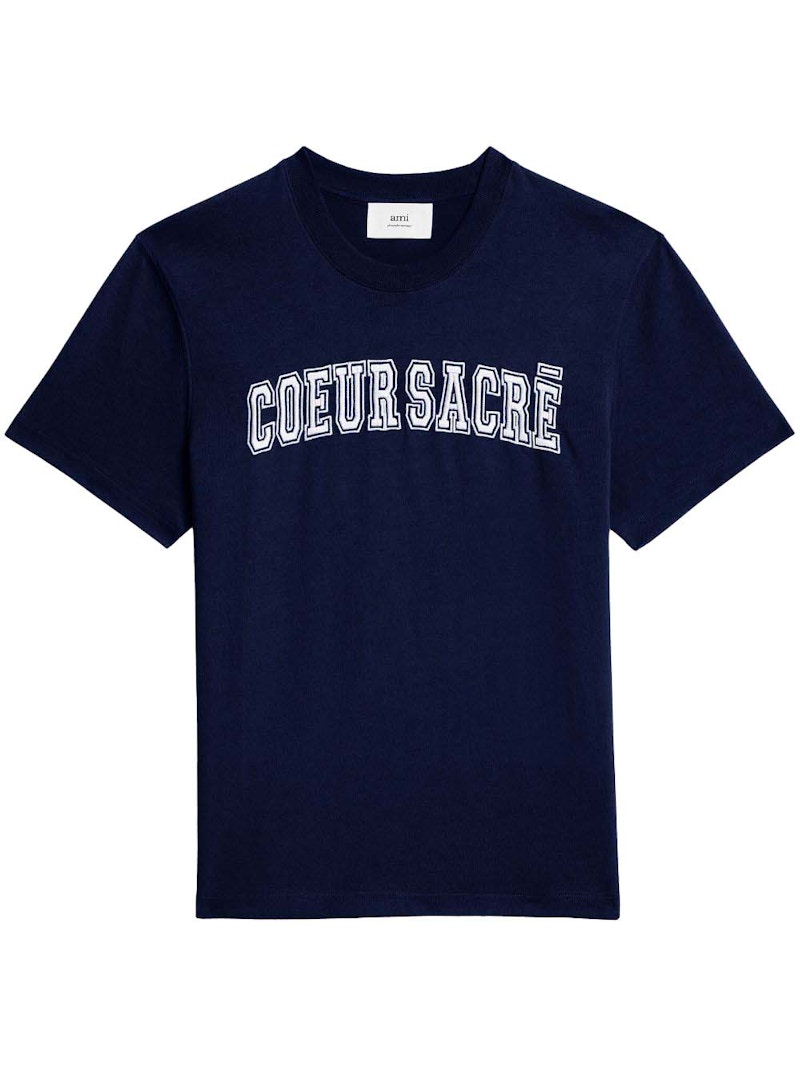 Pre-owned Ami Alexandre Mattiussi Men's Ami Paris Coeur Sacre T-shirt In Marine Blue