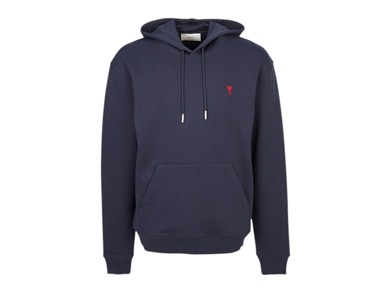 Pre-owned Ami Alexandre Mattiussi Men's Ami Paris Hoodie Sweatshirt In Navy Blue