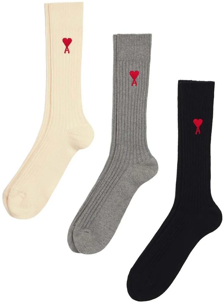 Ami Paris Logo-Embroidered Socks (Set of 3) Multicolor Men's - US