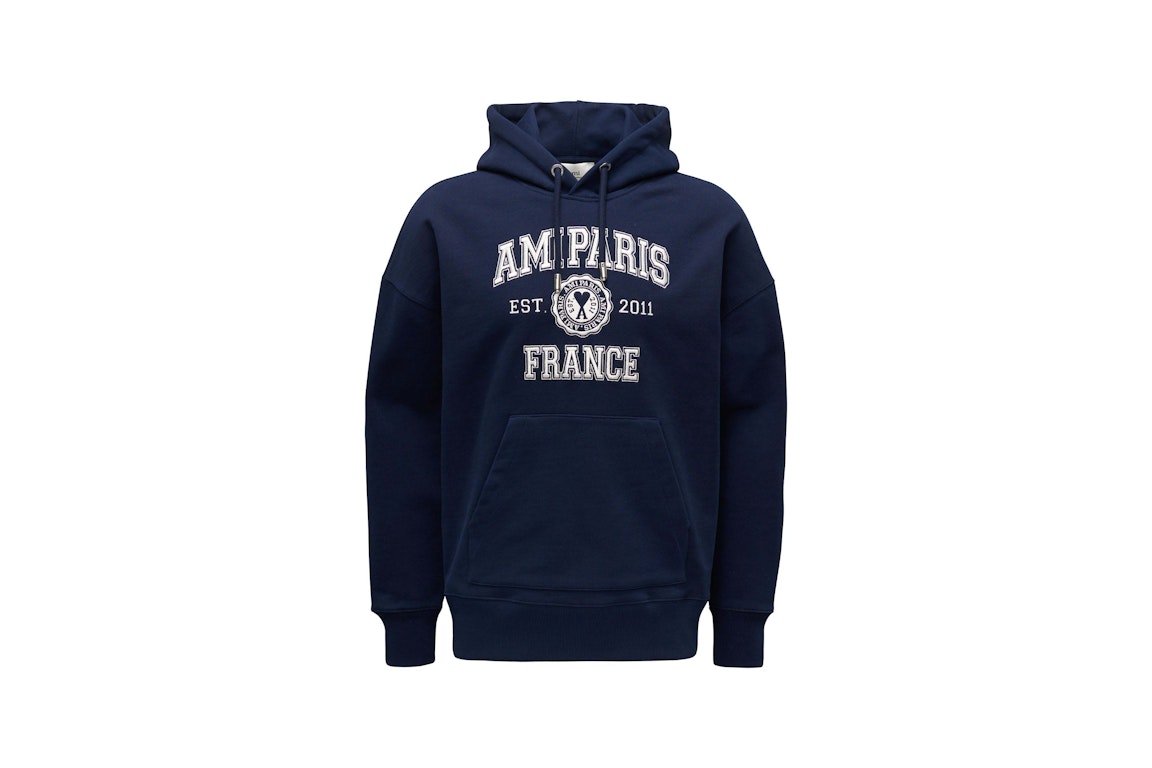 Pre-owned Ami Alexandre Mattiussi Ami Paris Logo Hoodie Marine Blue