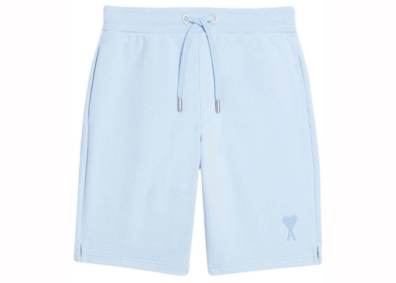 Pre-owned Ami Alexandre Mattiussi Men's Ami Paris Logo Sweatshorts In Light Blue