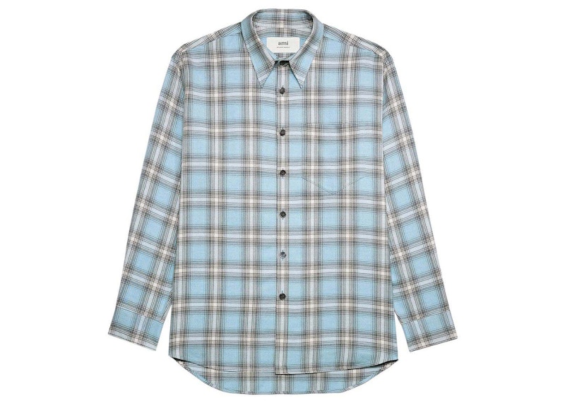 Pre-owned Ami Alexandre Mattiussi Men's Ami Paris Longsleeved Checkered Knitted Shirt In Blue