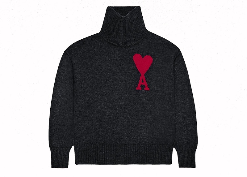 Pre-owned Ami Alexandre Mattiussi Men's Ami Paris Ami De Coeur Sweater In Black/red