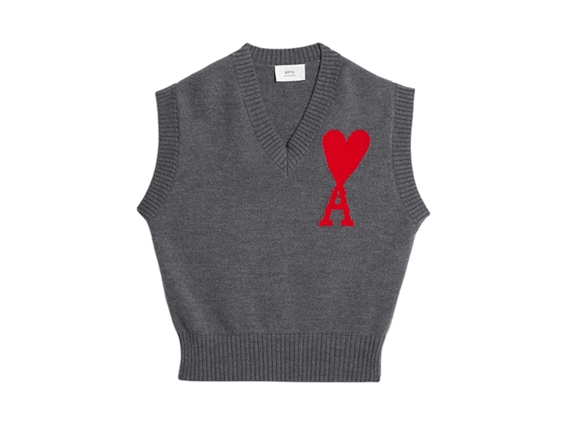 Pre-owned Ami Alexandre Mattiussi Men's Ami Paris Sleevless Sweater In Grey/red