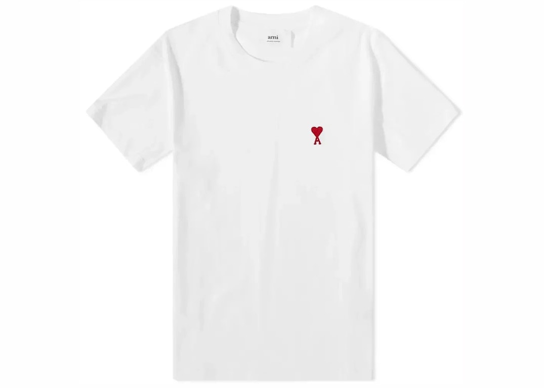 Pre-owned Ami Alexandre Mattiussi Ami Paris Tonal Ami De Coeur S/s T-shirt Natural White/red