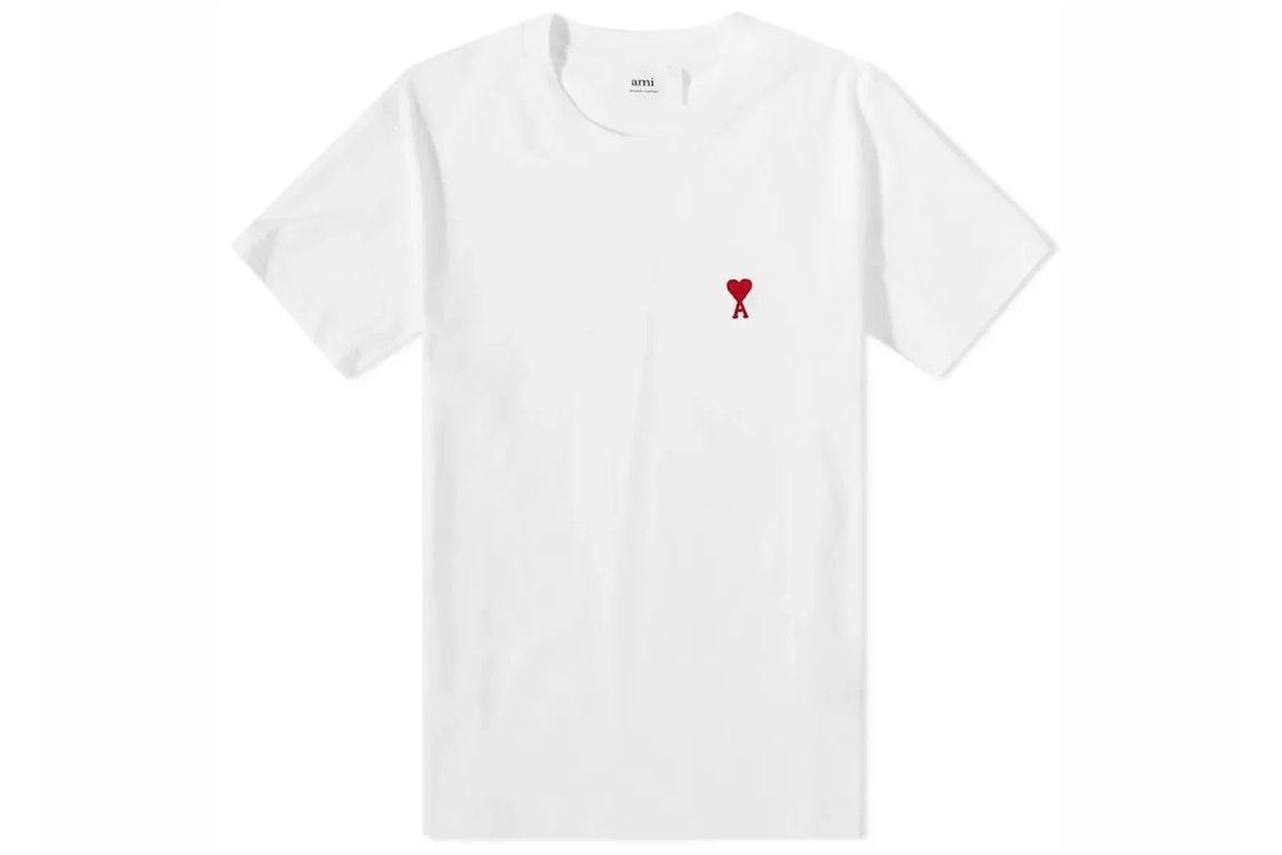 Pre-owned Ami Alexandre Mattiussi Ami Paris Tonal Ami De Coeur S/s T-shirt Natural White/red