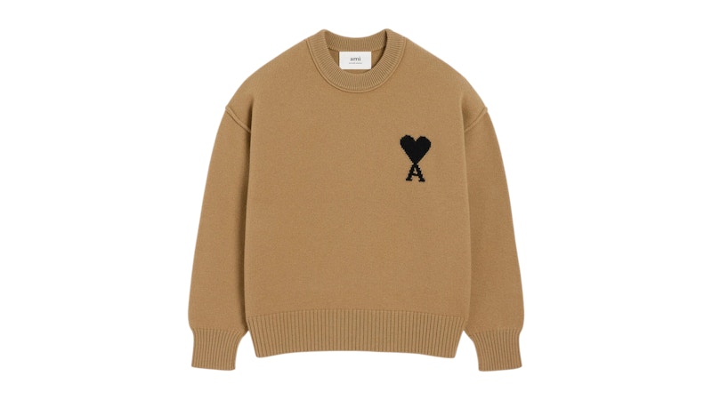 Pre-owned Ami Alexandre Mattiussi Wool Ami De Coeur Crewneck Sweatshirt Sweater In Camel/black In Multi