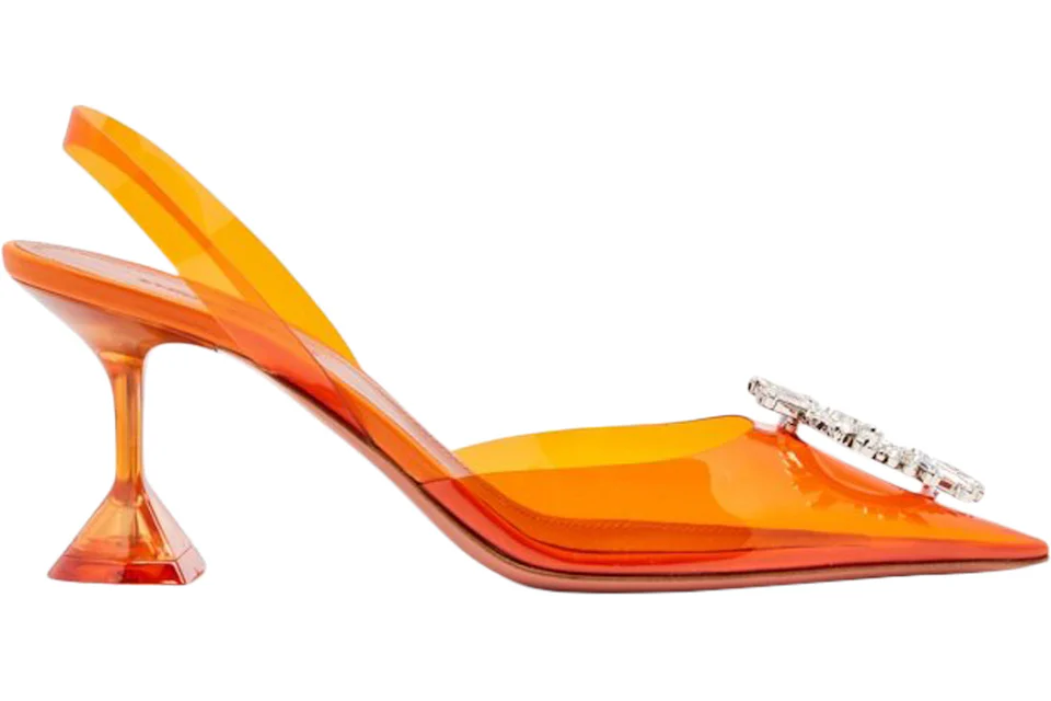 Amina Muaddi Begum 70mm Glass PVC Sling Orange - Sneakers - US