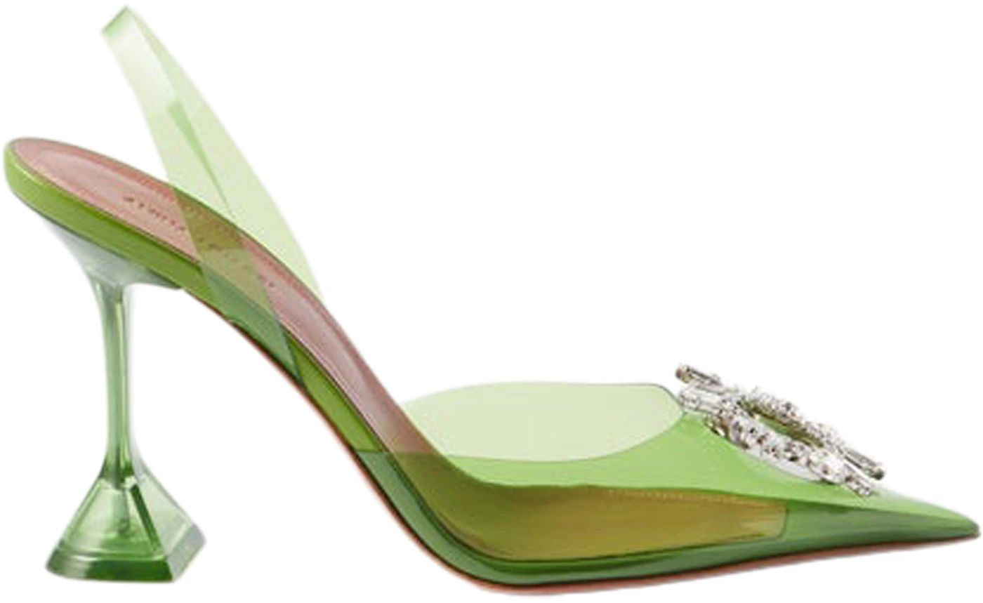 Amina Muaddi Begum 95mm Glass PVC Sling Jungle Green - Sneakers - US