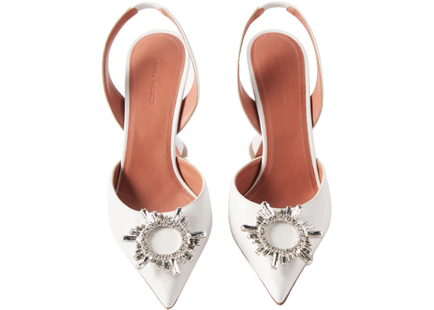 Amina Muaddi Begum 95mm Leather Sling White - Sneakers - US