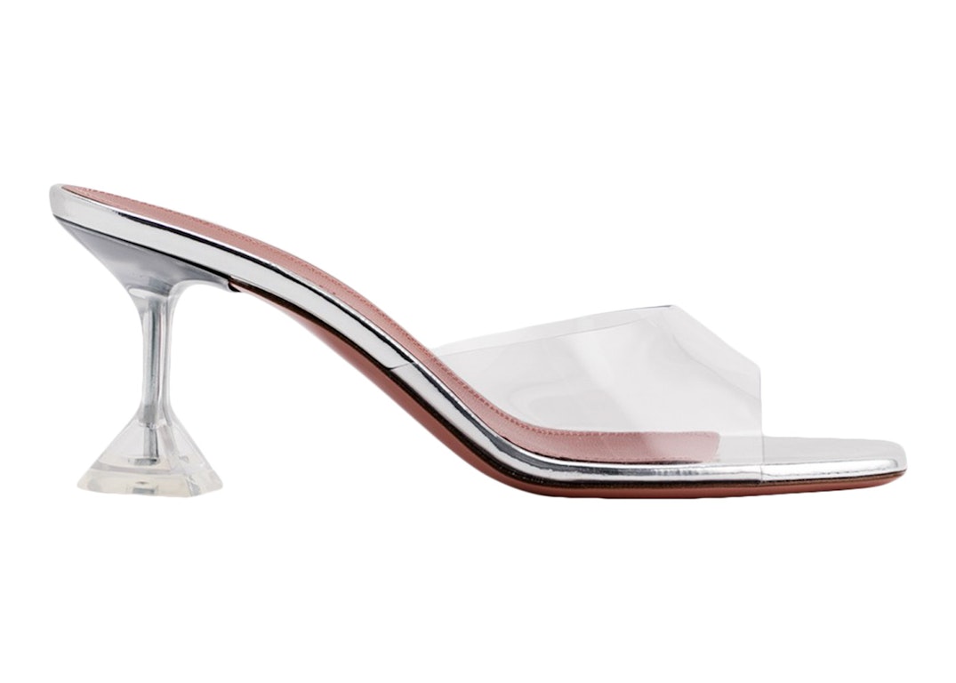 Pre-owned Amina Muaddi Lupita 70mm Glass Pvc Slide Sandal Transparent