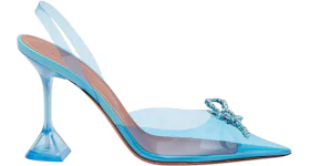 Amina Muaddi Rosie 95mm Glass PVC Sling Aqua & Aquamarine Crystal Bow