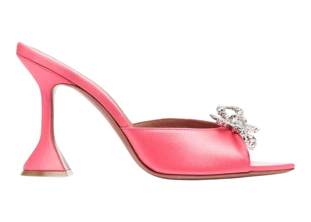 Pre-owned Amina Muaddi Rosie 95mm Satin Slide Sandal Bubble Pink