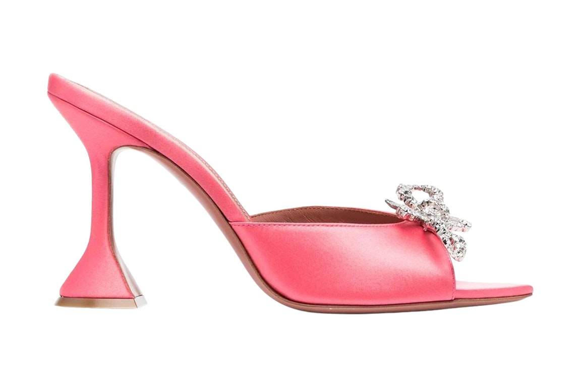 Pre-owned Amina Muaddi Rosie 95mm Satin Slide Sandal Bubble Pink