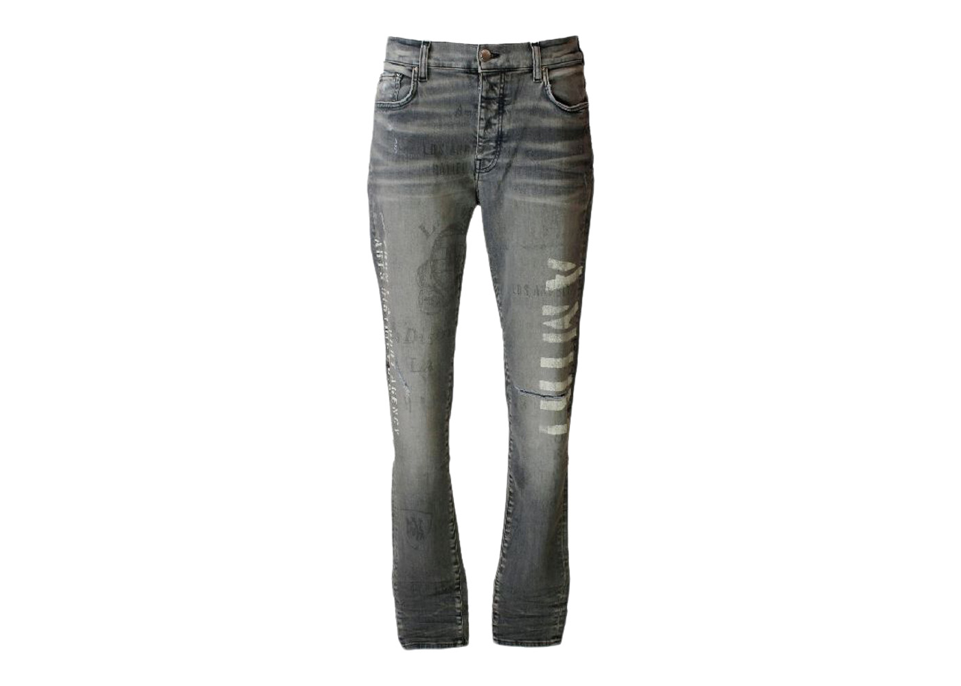 AMIRI All Over Pattern Washed Denim Jeans Grey