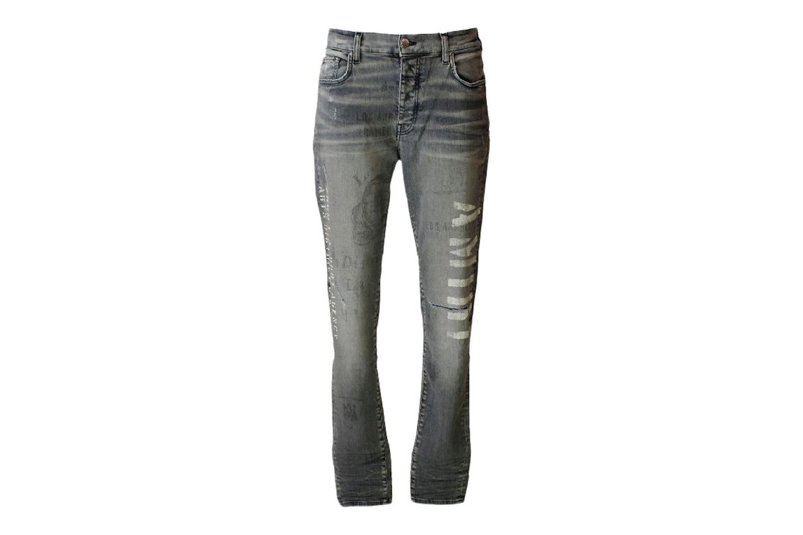 Pre-owned Amiri All Over Pattern Washed Denim Jeans Grey