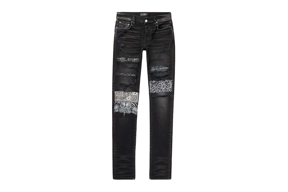 Pre-owned Amiri Bandana Patchwork Skinny Jeans Black