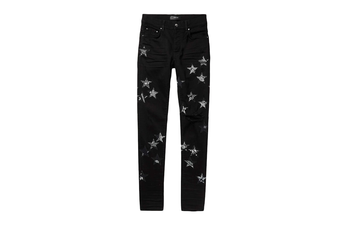 Pre-owned Amiri Bandana Star Appliqued Distressed Skinny Jeans Jeans