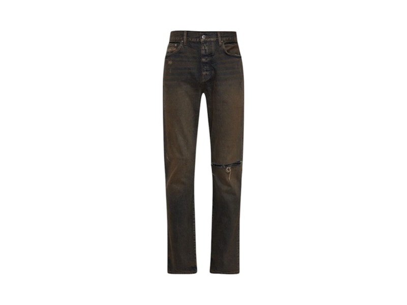 Pre-owned Amiri Men's Bar Logo Dark Wash Straight Leg Jeans In Dark Brown