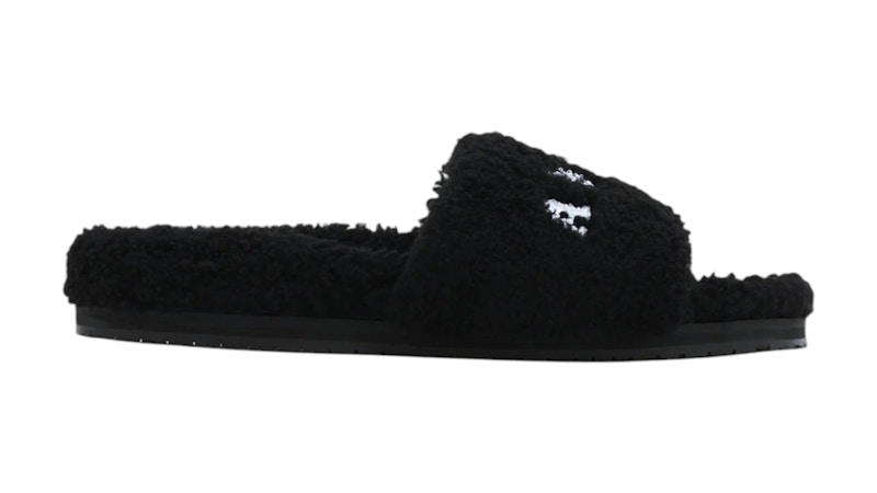 Pre-owned Amiri Men's Shearling Fur Logo Slippers Sneakers In Black