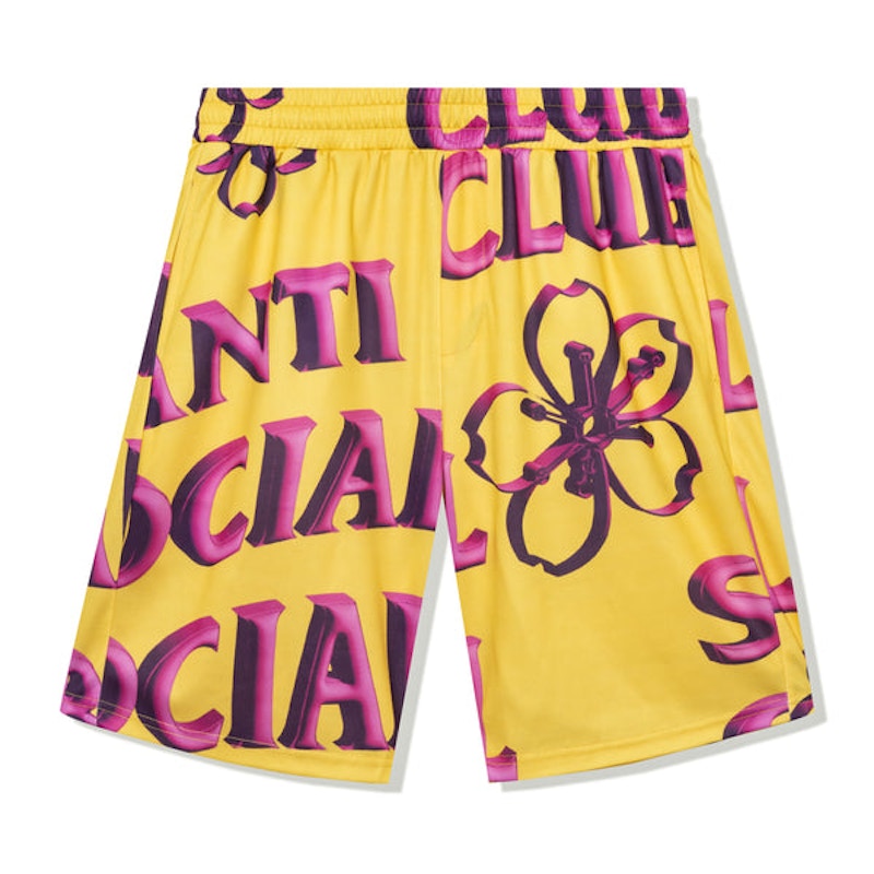 Pre-owned Anti Social Club Men's Coral Crush Mesh Bored Shorts In Yellow