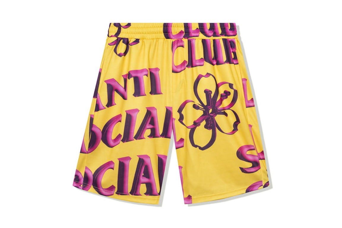 Pre-owned Anti Social Social Club Coral Crush Mesh Bored Shorts Yellow