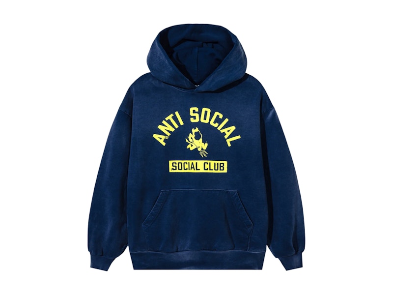 Pre-owned Anti Social Club Men's Devils Playground Vintage Hoodie In Navy Blue