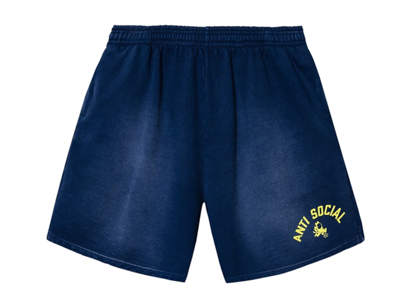 Pre-owned Anti Social Club Men's Devils Playground Vintage Wash Shorts In Navy Blue