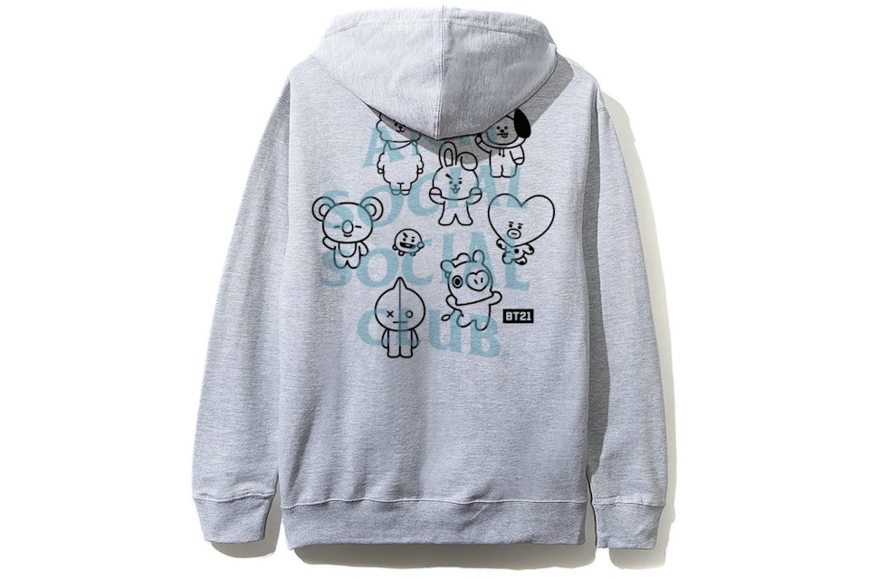 Anti Social Social Club x BT21 Traceable Hoodie FW19 Grey Hombre