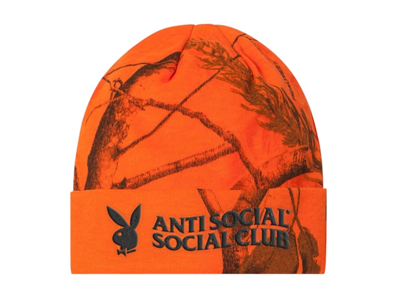 Pre-owned Anti Social Club Men's X Playboy Read It Beanie In Orange