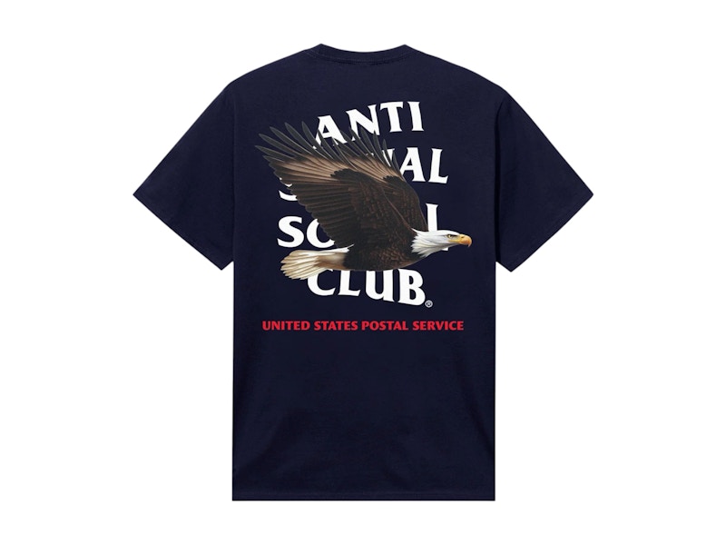 Pre-owned Anti Social Club Men's  X Usps Priority Tee Shirt In Navy Blue