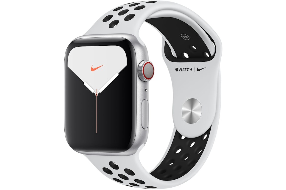 Apple Nike 5 GPS + Cellular 44mm Silver Aluminum with Pure Platinum Black Band A2095 - 44mm in Aluminum - US