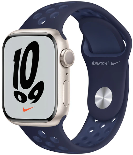 Apple Watch Nike 7 GPS 41mm Starlight Aluminum with Nike Navy Sport Band A2473 - 41mm in Aluminum - US