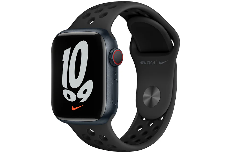 Apple Watch Nike Series 7 GPS + Cellular 41mm Midnight Aluminum with Nike Black Sport Band A2475