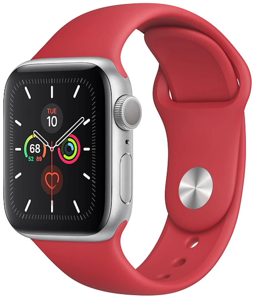 Apple Watch Series 5 GPS 40mm Silver Aluminum with Red Sport Band A2092 ...