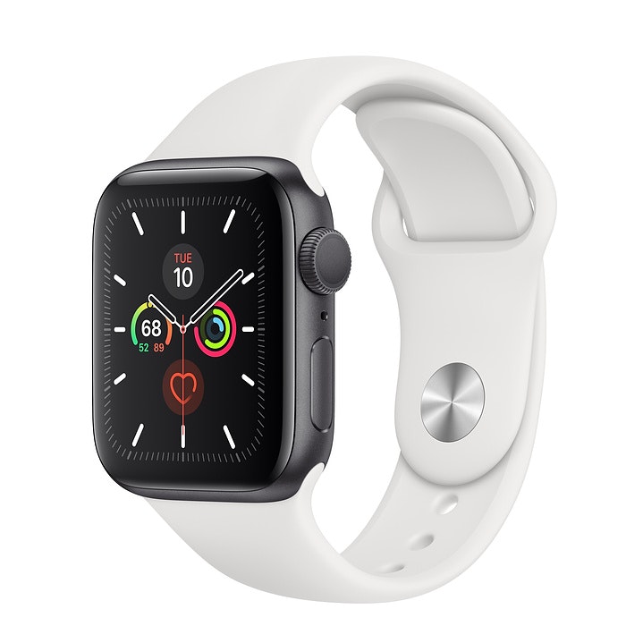 Apple Watch Series 5 GPS 40mm Space Gray Aluminum with White Sport Band  A2092 - 40mm in Aluminum