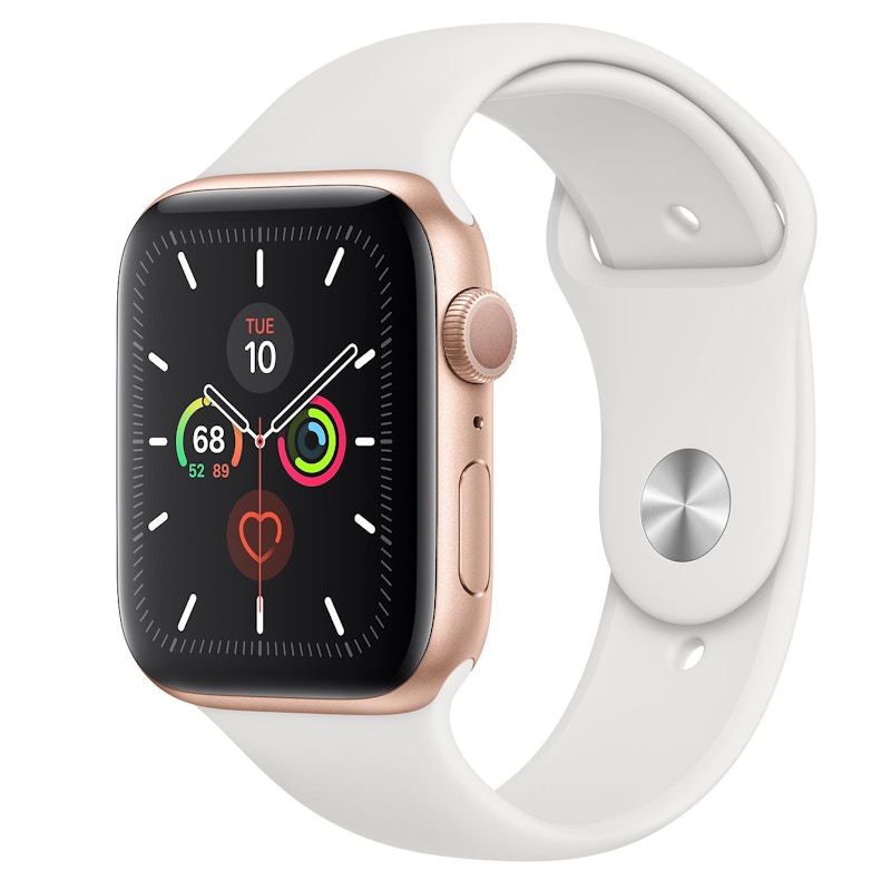 Apple Watch Series 5 GPS 44mm Gold Aluminum with White Sport Band ...