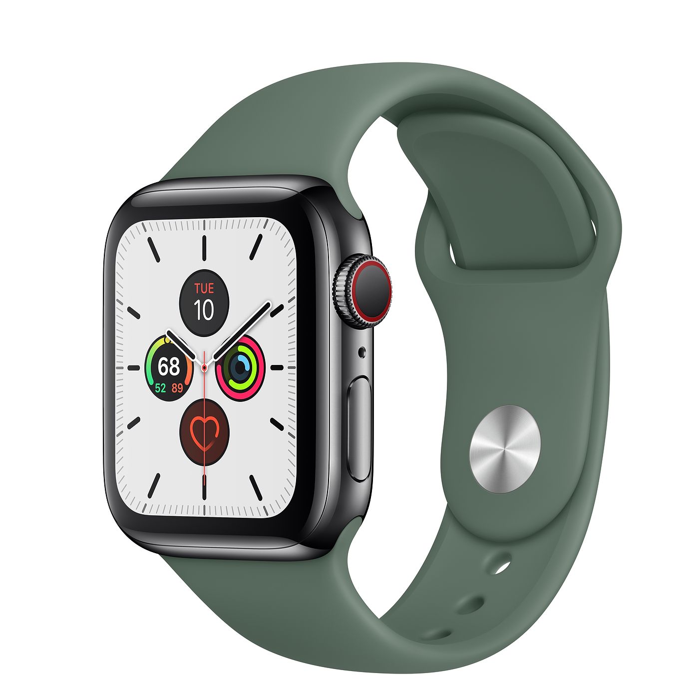 Apple Watch Series 5 GPS + Cellular 40mm Space Black Stainless Steel with  Pine Green Sport Band A2094 40mm in Stainless Steel - US
